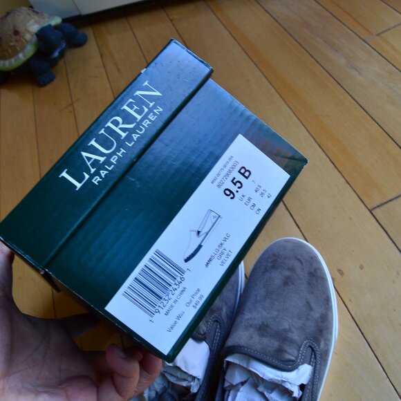 Ralph Lauren Grey Velvet Janis Slip On Round Toe Sneakers Size 9.5B NEW - Picture 2 of 11
